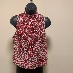 Elegant Floral Sleeveless Blouse - Red and White